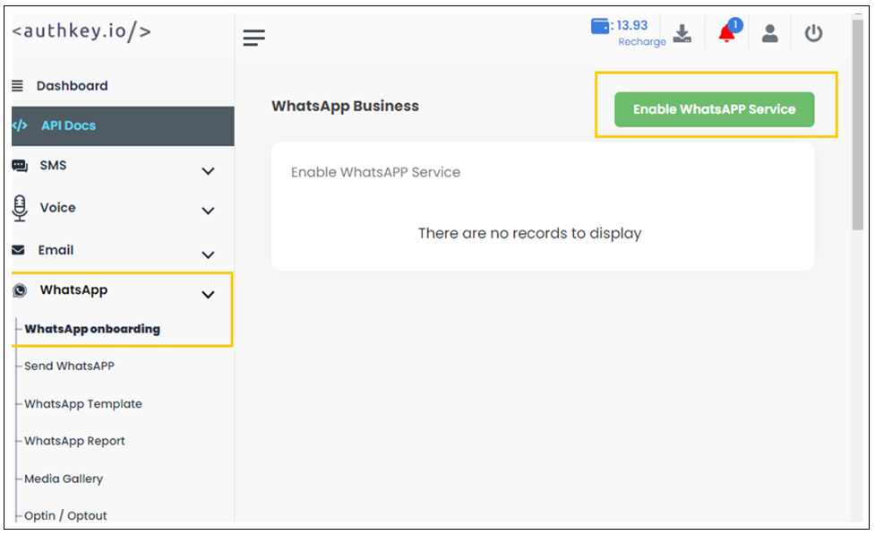 WhatsApp Dashboard at Authkey