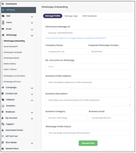 WhatsApp onboarding details for applying WhatsApp Business API