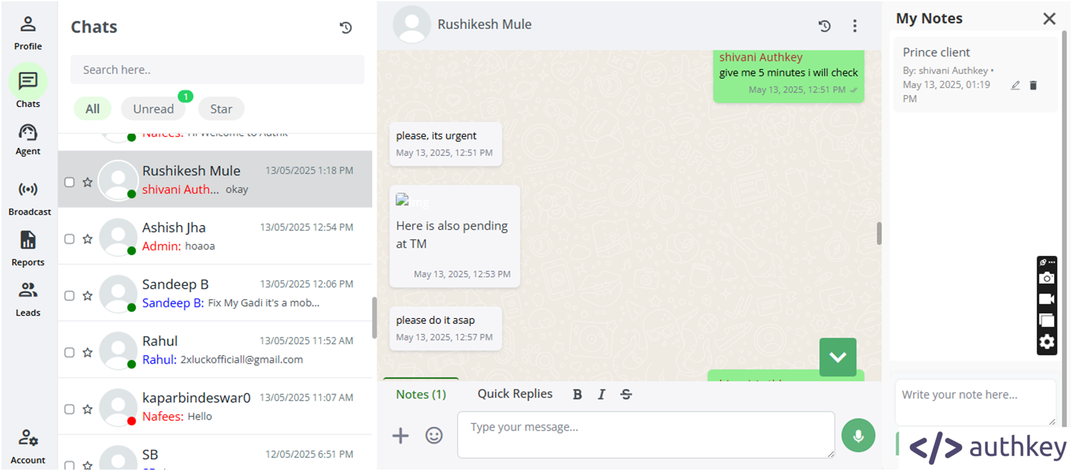 Authkey's WhatsApp CRM