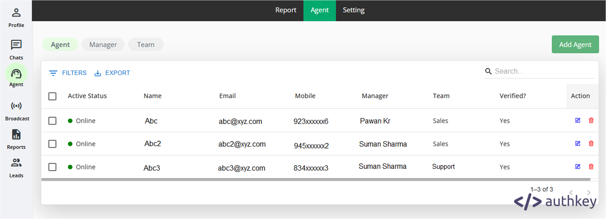Authkey's WhatsApp CRM- Team management, managers and agents
