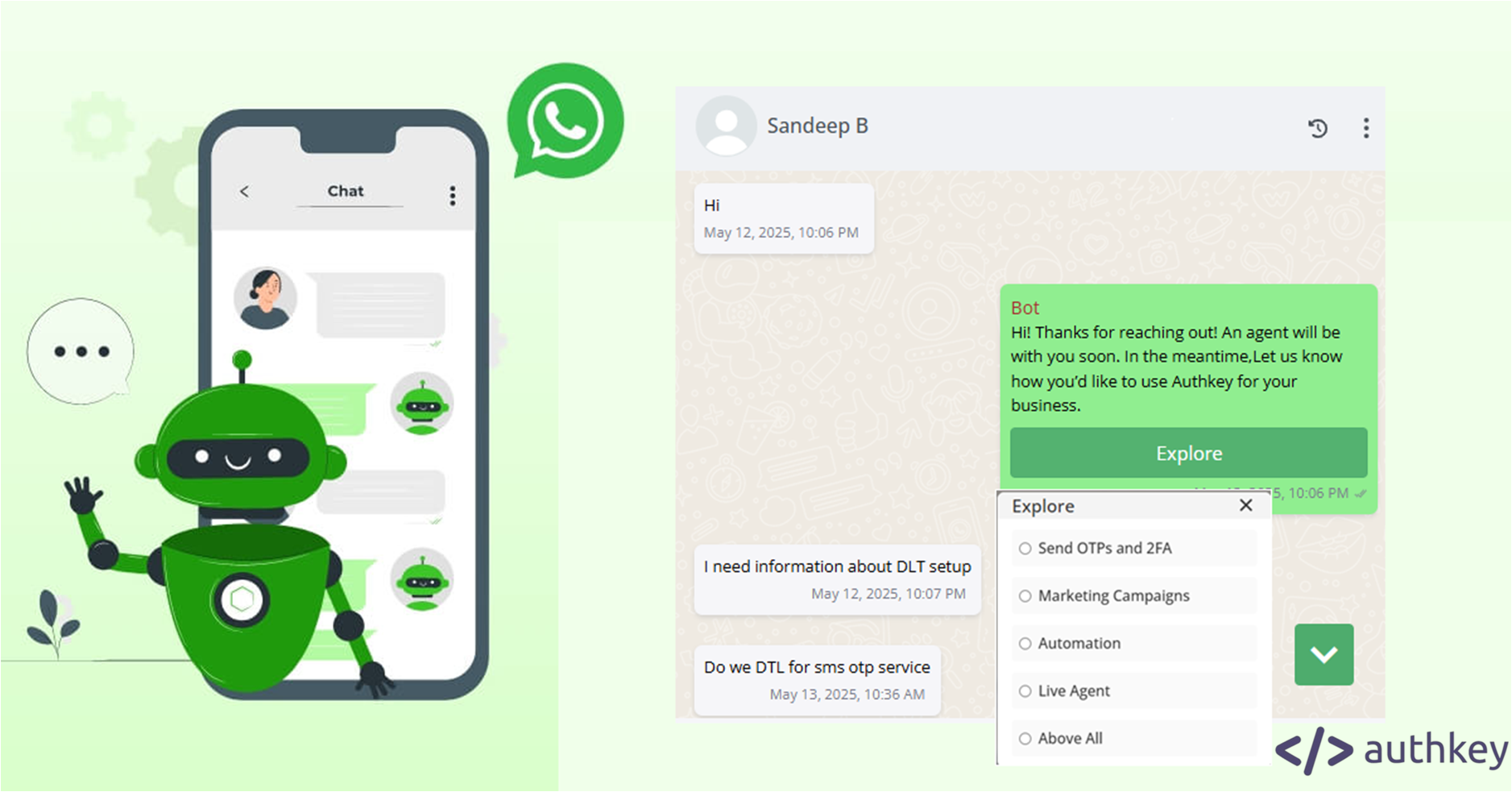 WhatsApp widget support chatbot for automated reply
