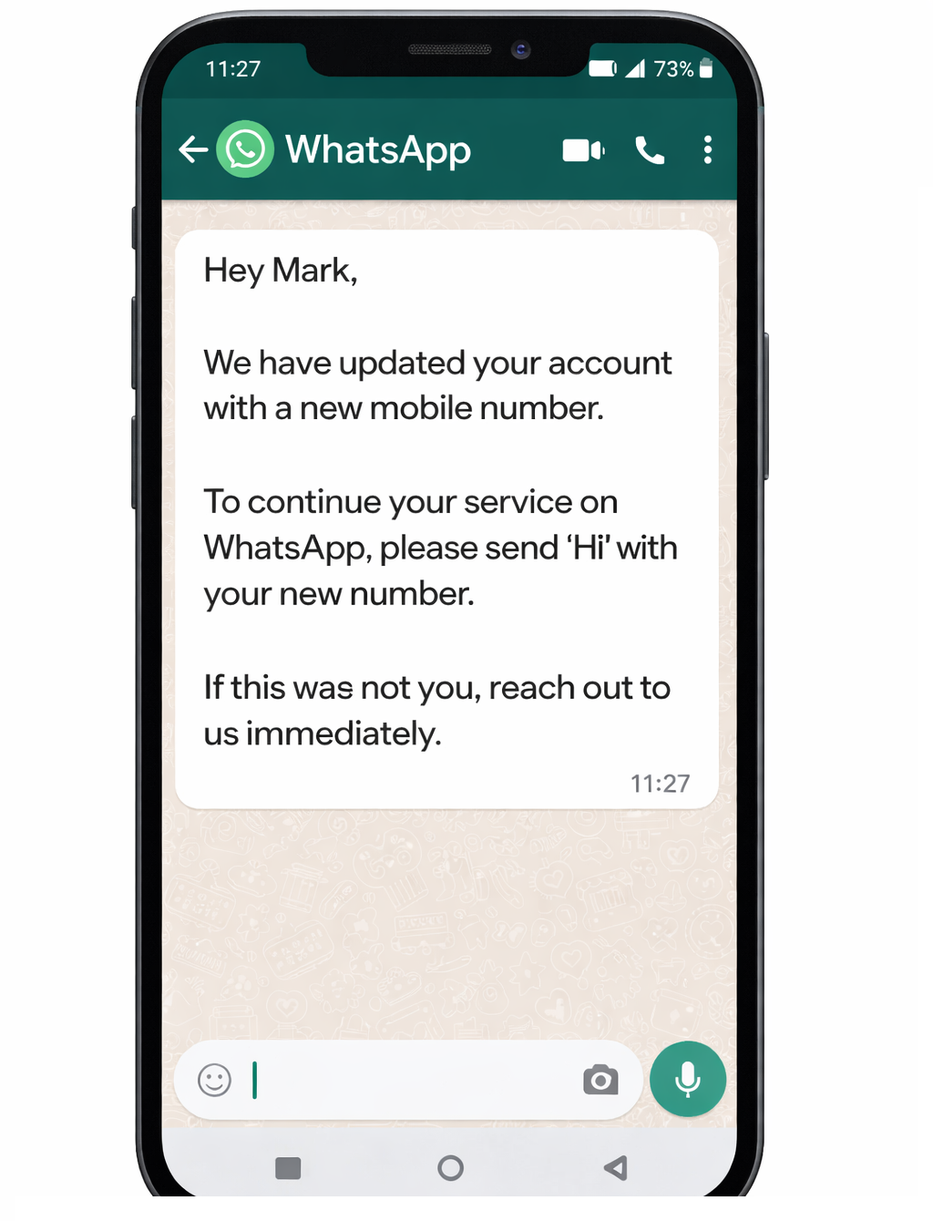 Image shows automated transactional message for updated WhatsApp number | Authkey's Blog