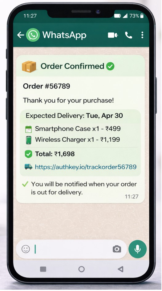 Image shows automated transactional message for order confirmation | Authkey's Blog