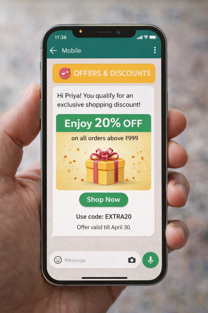 Images shows the WhatsApp marketing message for the offers and discounts.