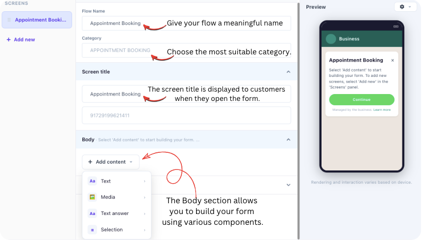 Design whatsapp flow
